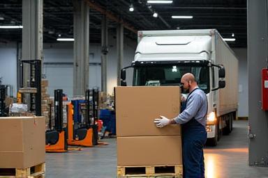 Image showing exhibition materials being carefully loaded for transportation.